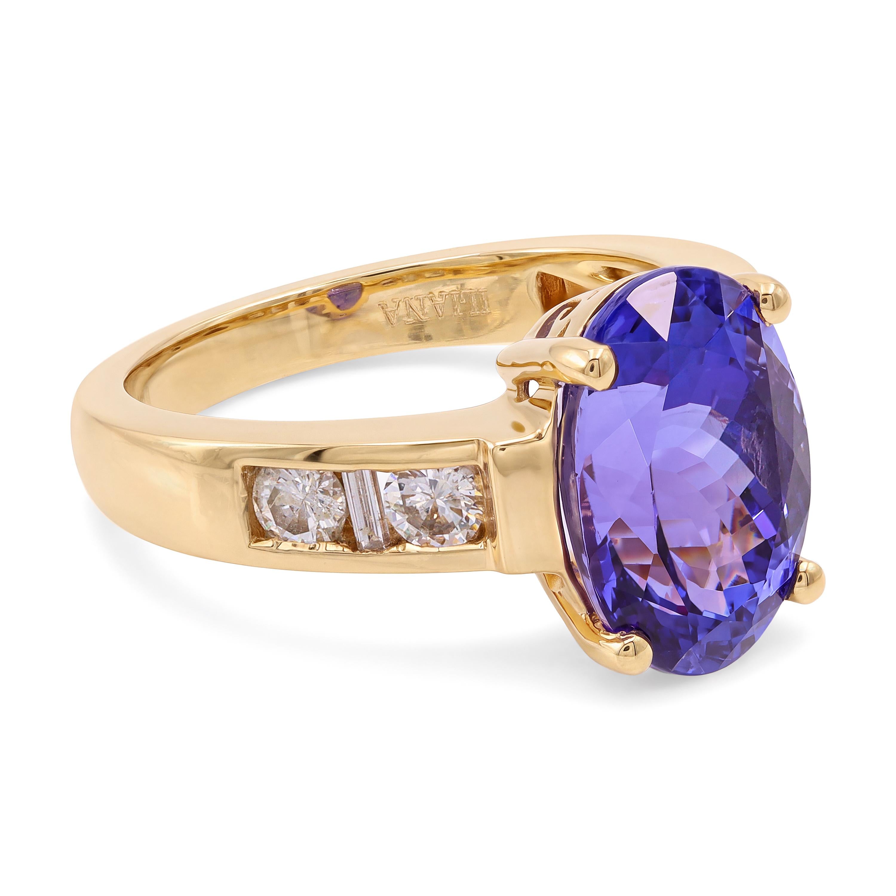 Vintage 18k Yellow Gold Tanzanite and Diamond Ring