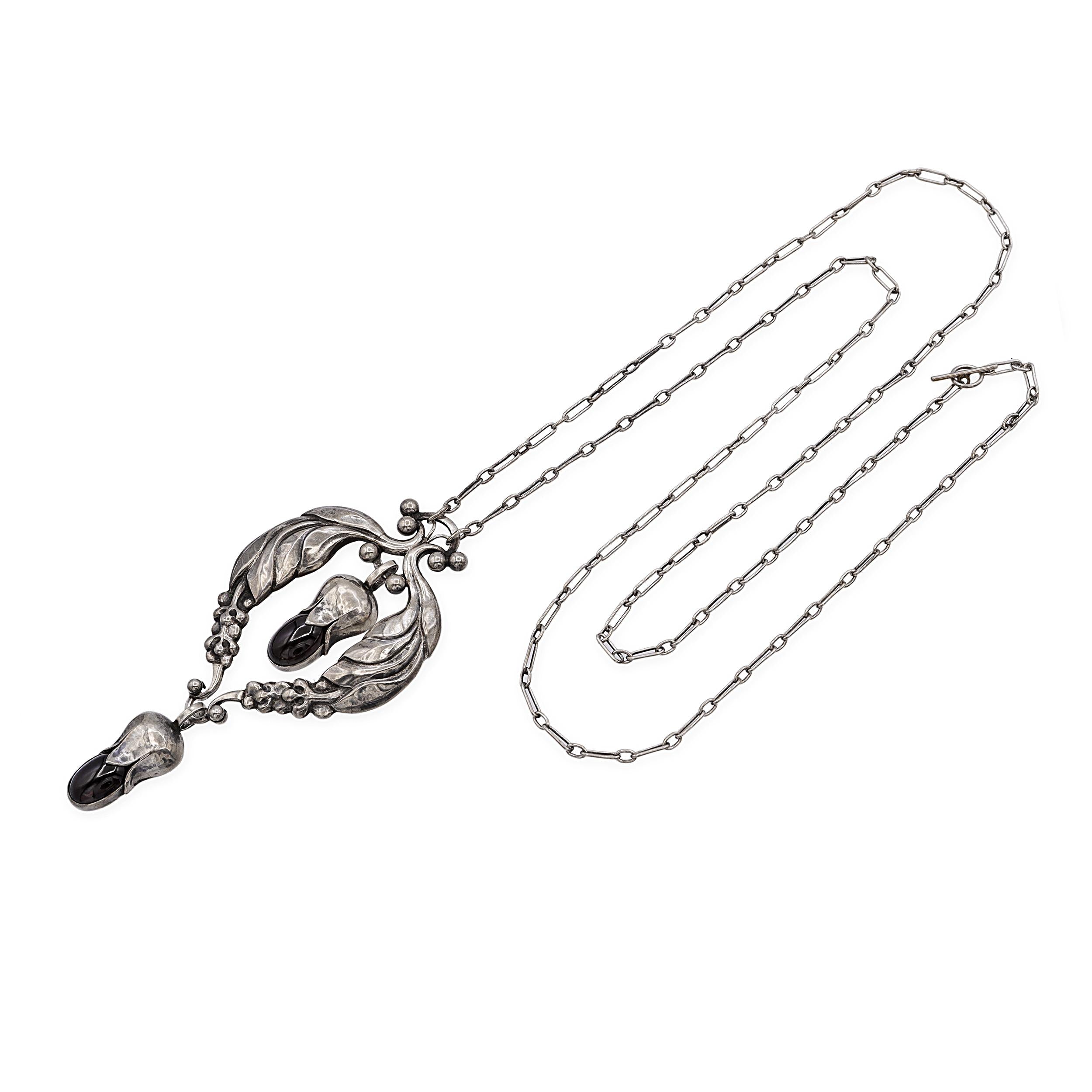 Art Nouveau Georg Jensen No.51 830 Silver Garnet Necklace