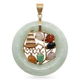 Vintage 14k Yellow Gold Multi-Gemstone Sailboat with Green Jade Donut Pendant