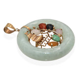 Vintage 14k Yellow Gold Multi-Gemstone Sailboat with Green Jade Donut Pendant