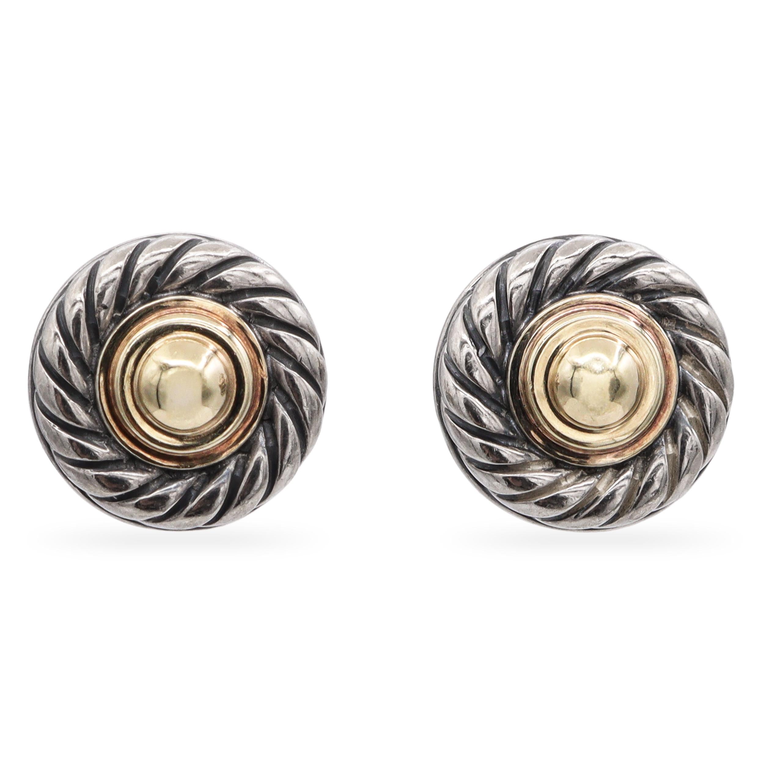 David Yurman 14K Yellow Gold & Sterling Silver Cable Dome Stud Earrings