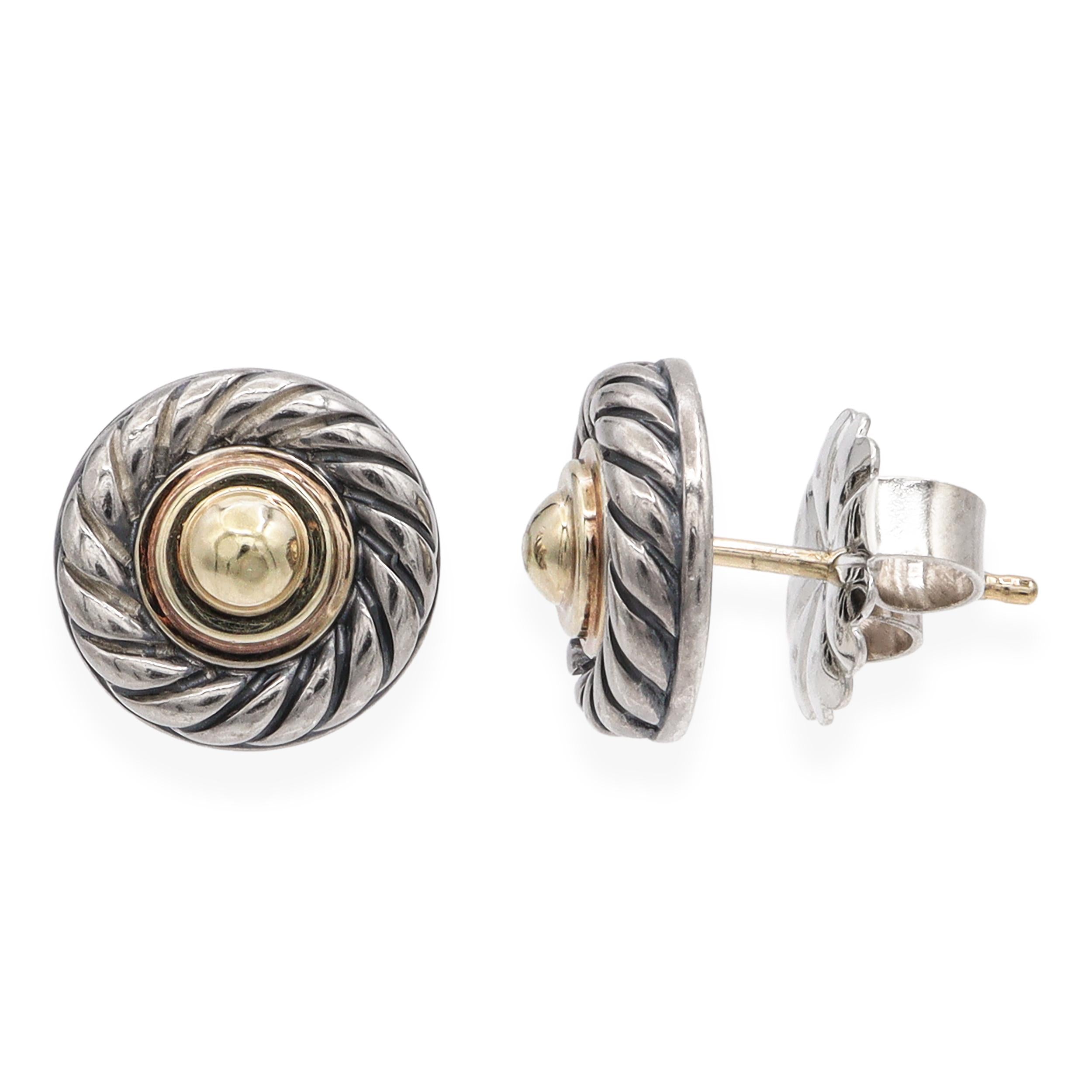 David Yurman 14K Yellow Gold & Sterling Silver Cable Dome Stud Earrings