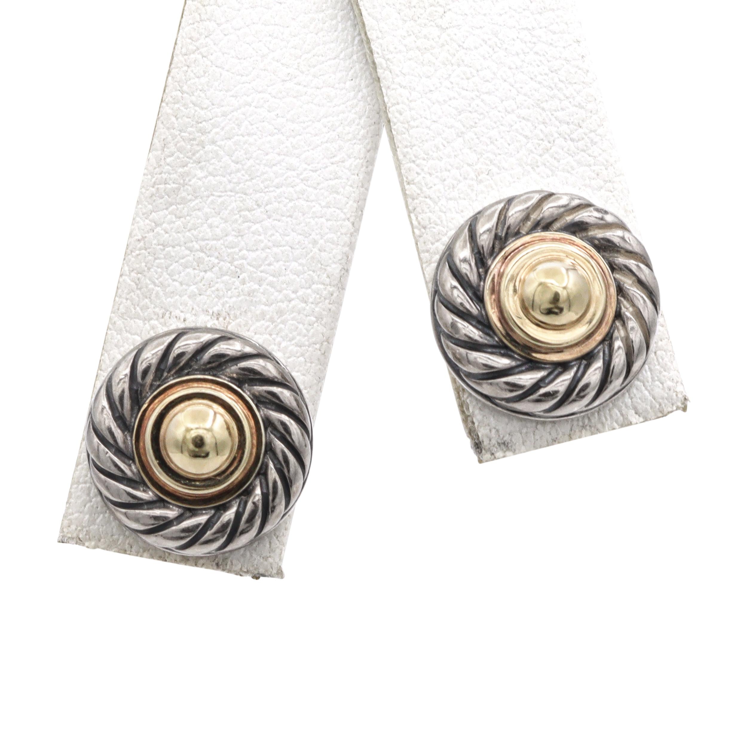 David Yurman 14K Yellow Gold & Sterling Silver Cable Dome Stud Earrings