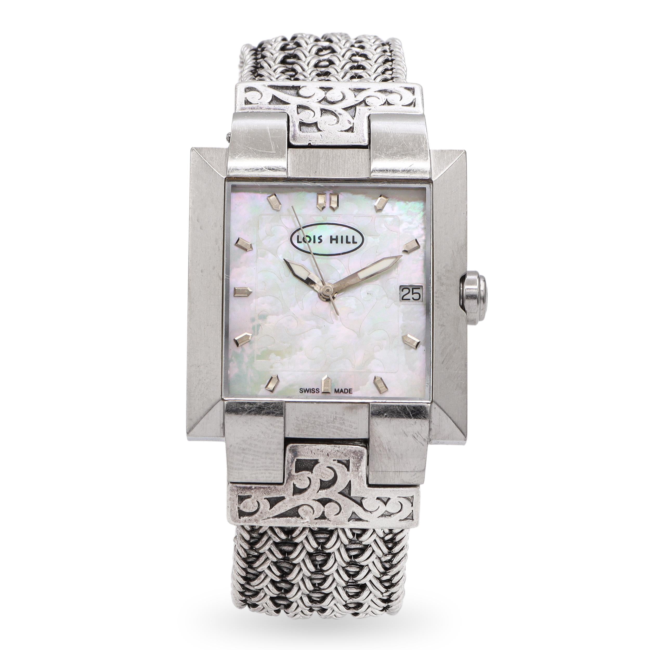 Lois Hill Stainless Steel MOP Dial Sterling Silver Bracelet Date Watch LH-0001