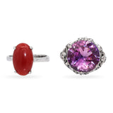 Lot of 2 Vintage Synthetic Pink Sapphire & Red Coral Rings