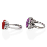 Lot of 2 Vintage Synthetic Pink Sapphire & Red Coral Rings