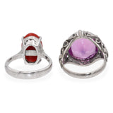 Lot of 2 Vintage Synthetic Pink Sapphire & Red Coral Rings
