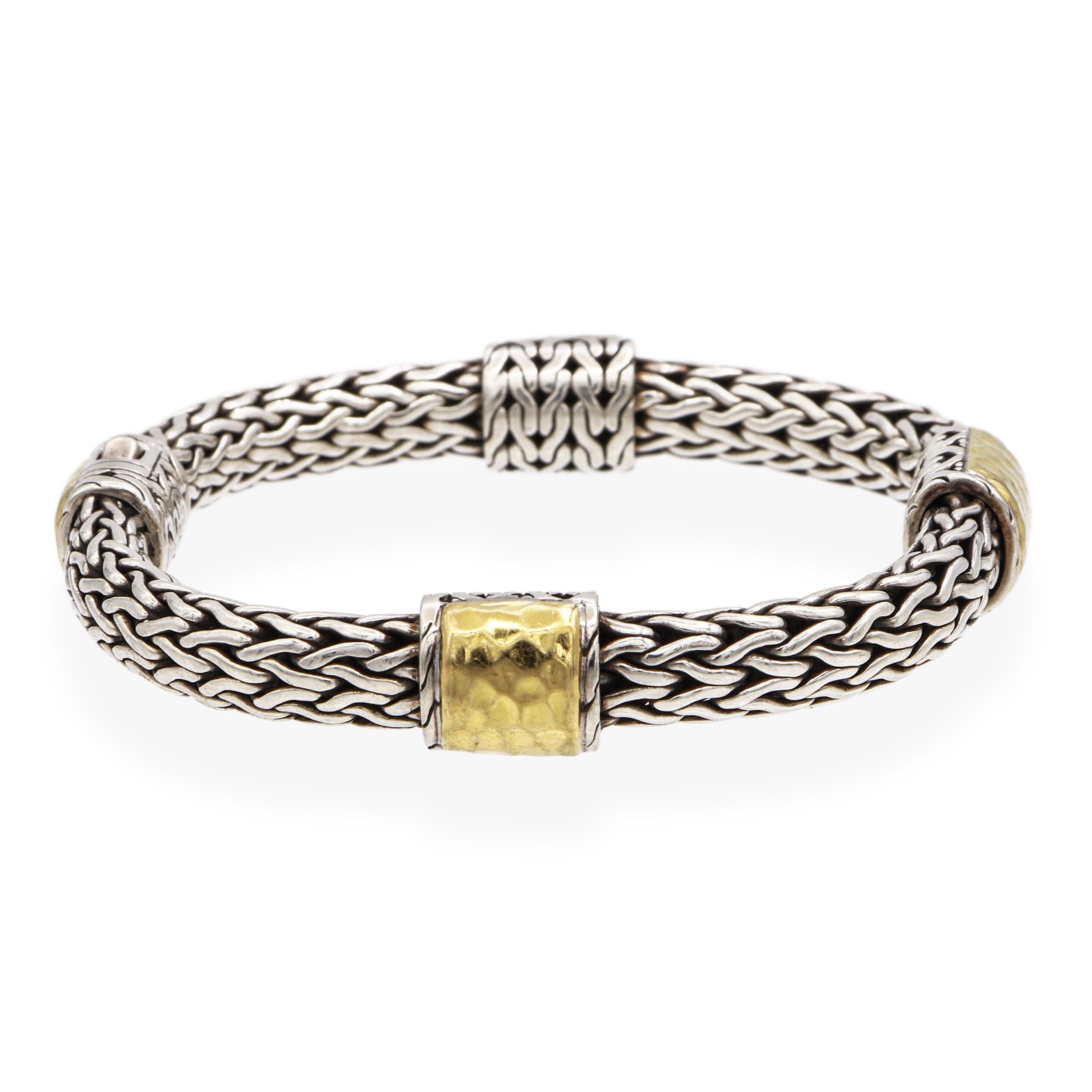 John Hardy Sterling Silver 22K Gold Hammered Classic Station Bracelet
