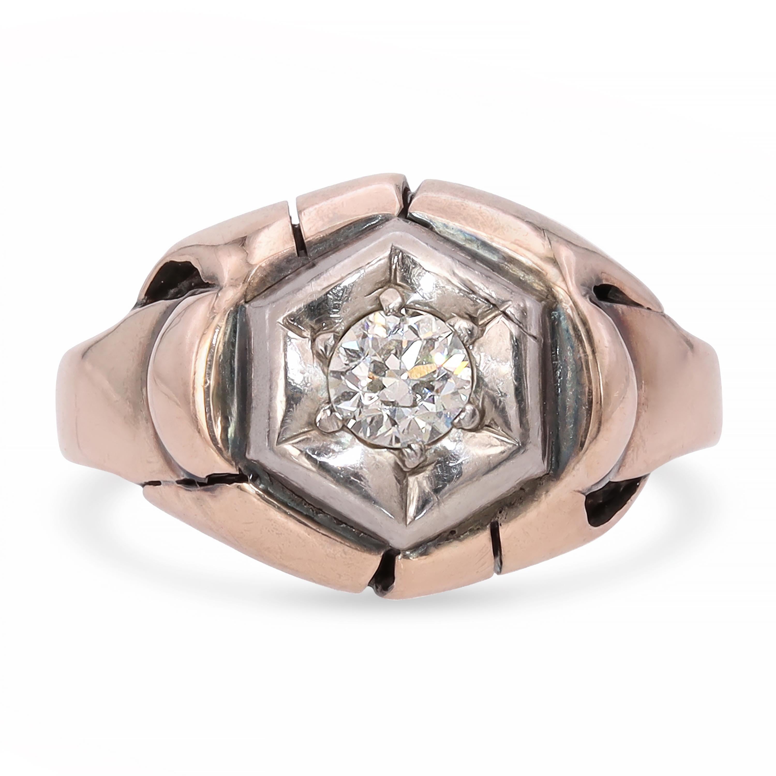 Antique Silver Topped Rose Gold Old European Cut Diamond Ring