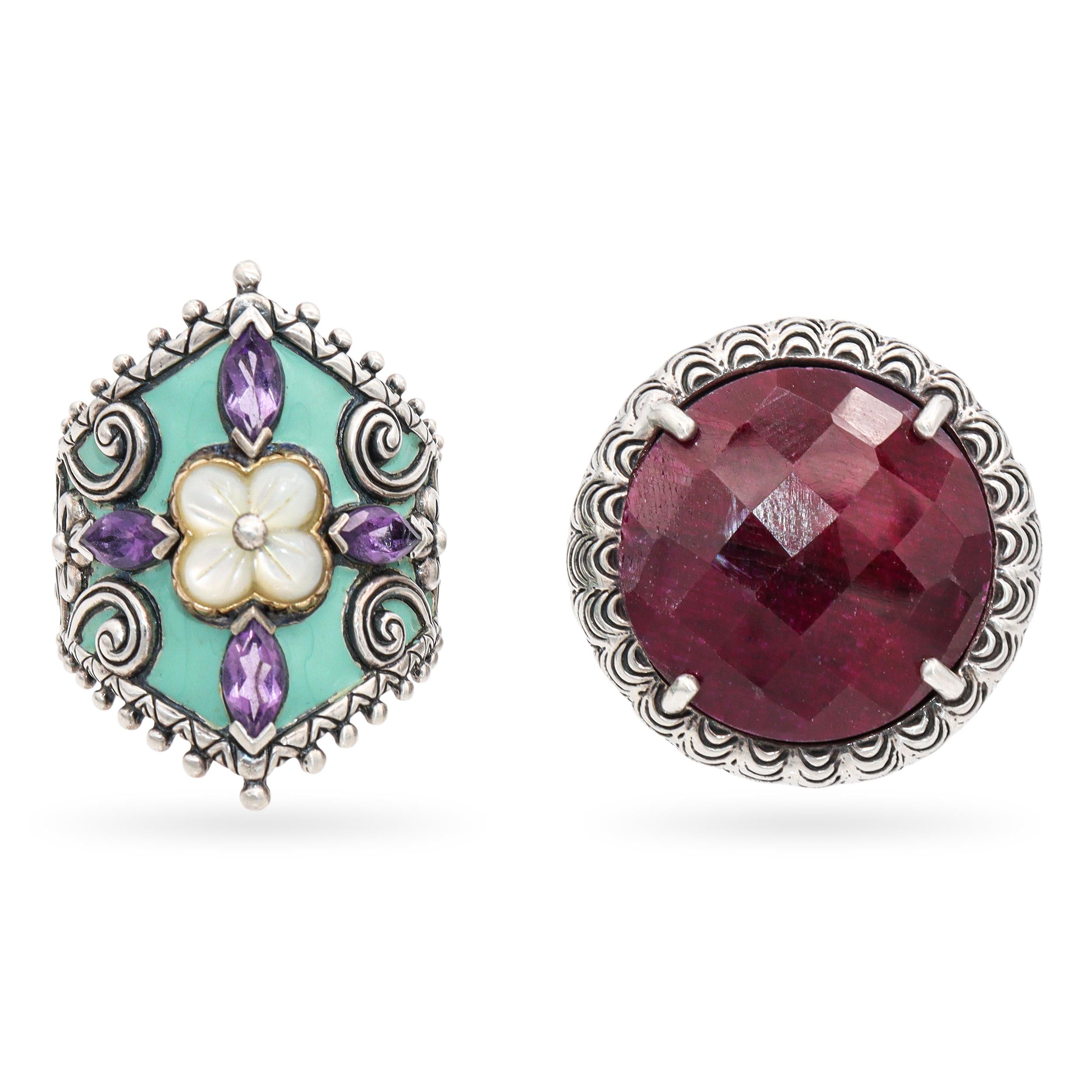 Lot of 3 Designer Bixby Clyde Duneier Silver 18k Gold Gemstone Ring Earrings Set