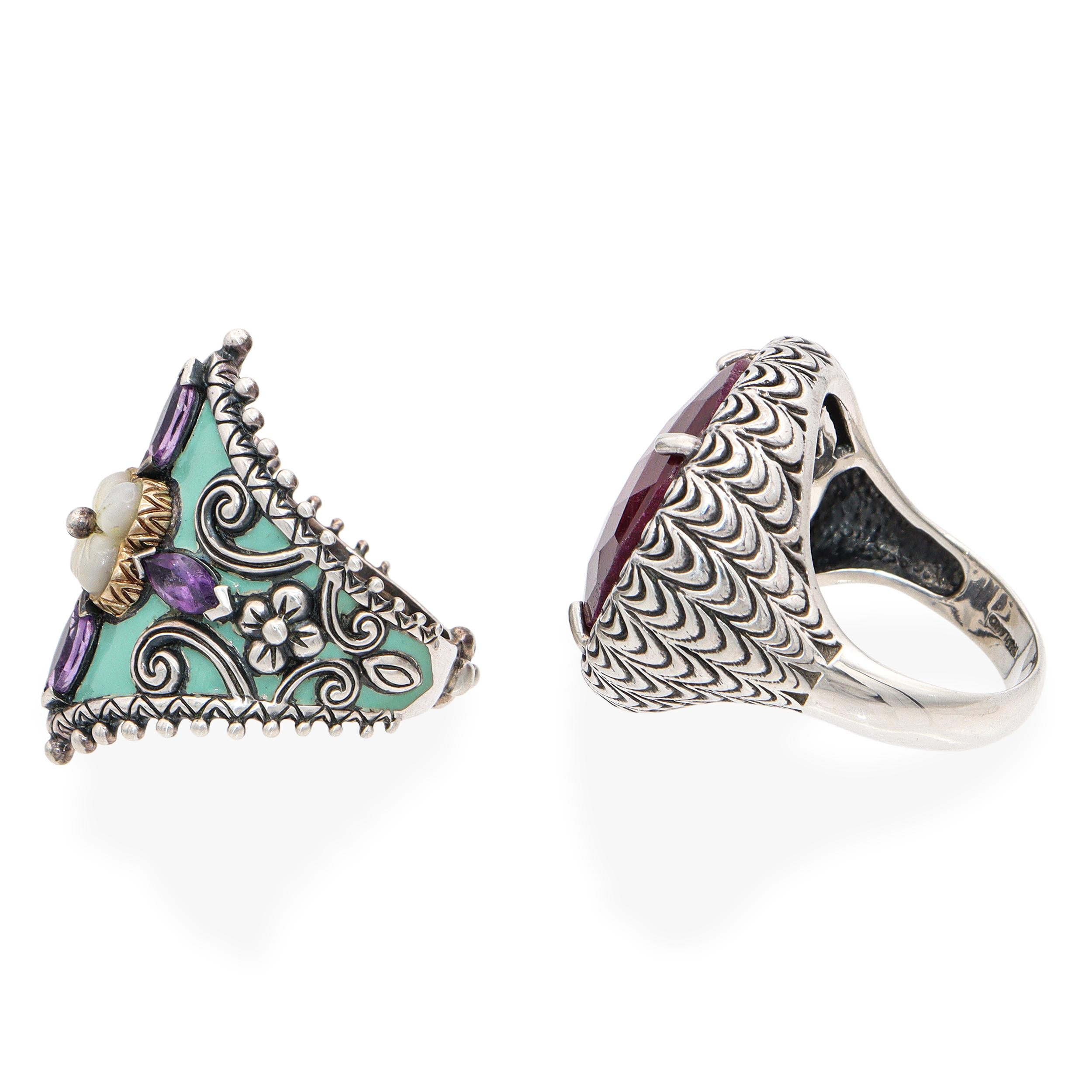 Lot of 3 Designer Bixby Clyde Duneier Silver 18k Gold Gemstone Ring Earrings Set