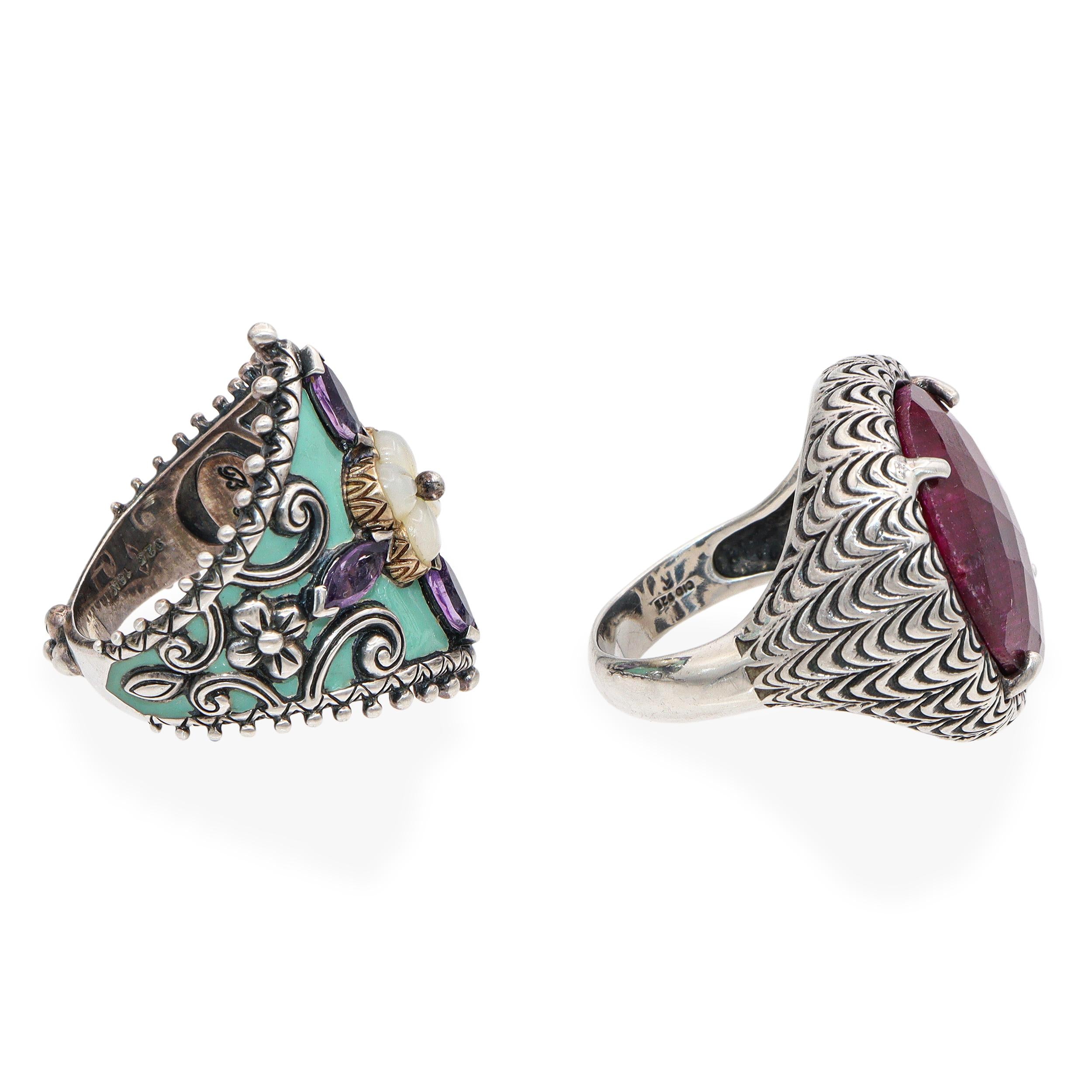 Lot of 3 Designer Bixby Clyde Duneier Silver 18k Gold Gemstone Ring Earrings Set