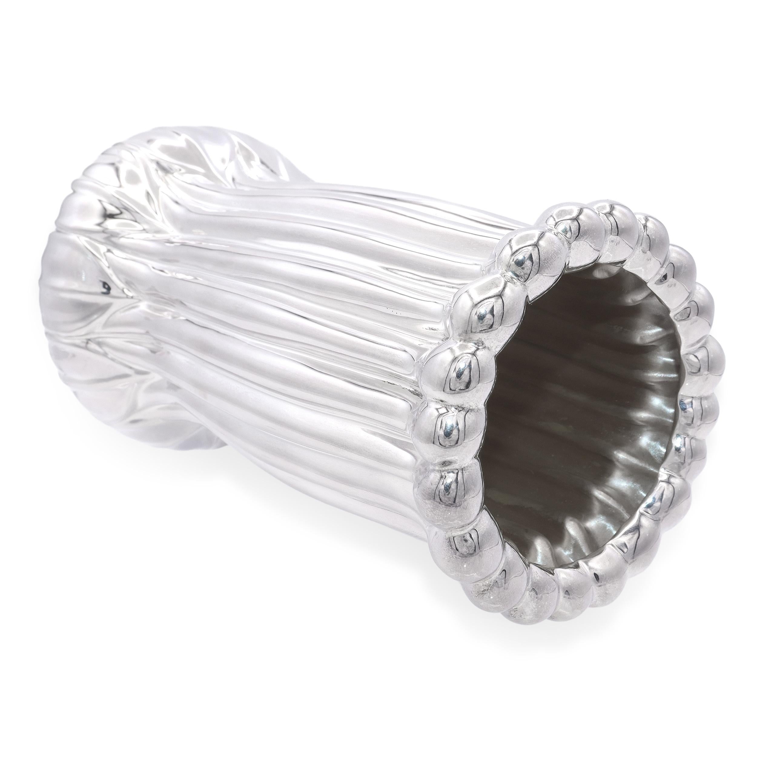 Tiffany & Co. Louis Comfort Sterling Silver Ribbed Vase
