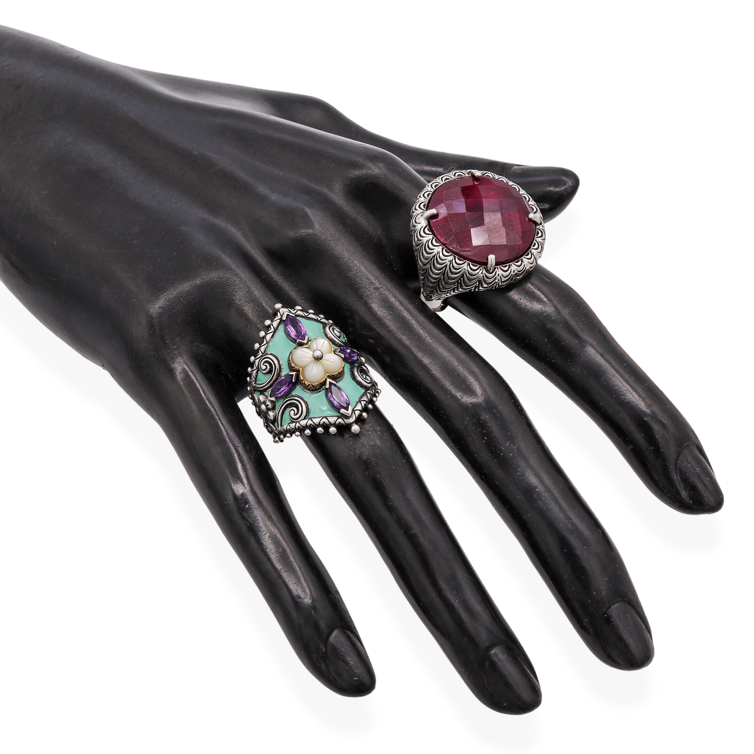 Lot of 3 Designer Bixby Clyde Duneier Silver 18k Gold Gemstone Ring Earrings Set