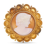 Antique Victorian 19k Yellow Gold Etruscan Revival Shell Cameo Pendant Brooch