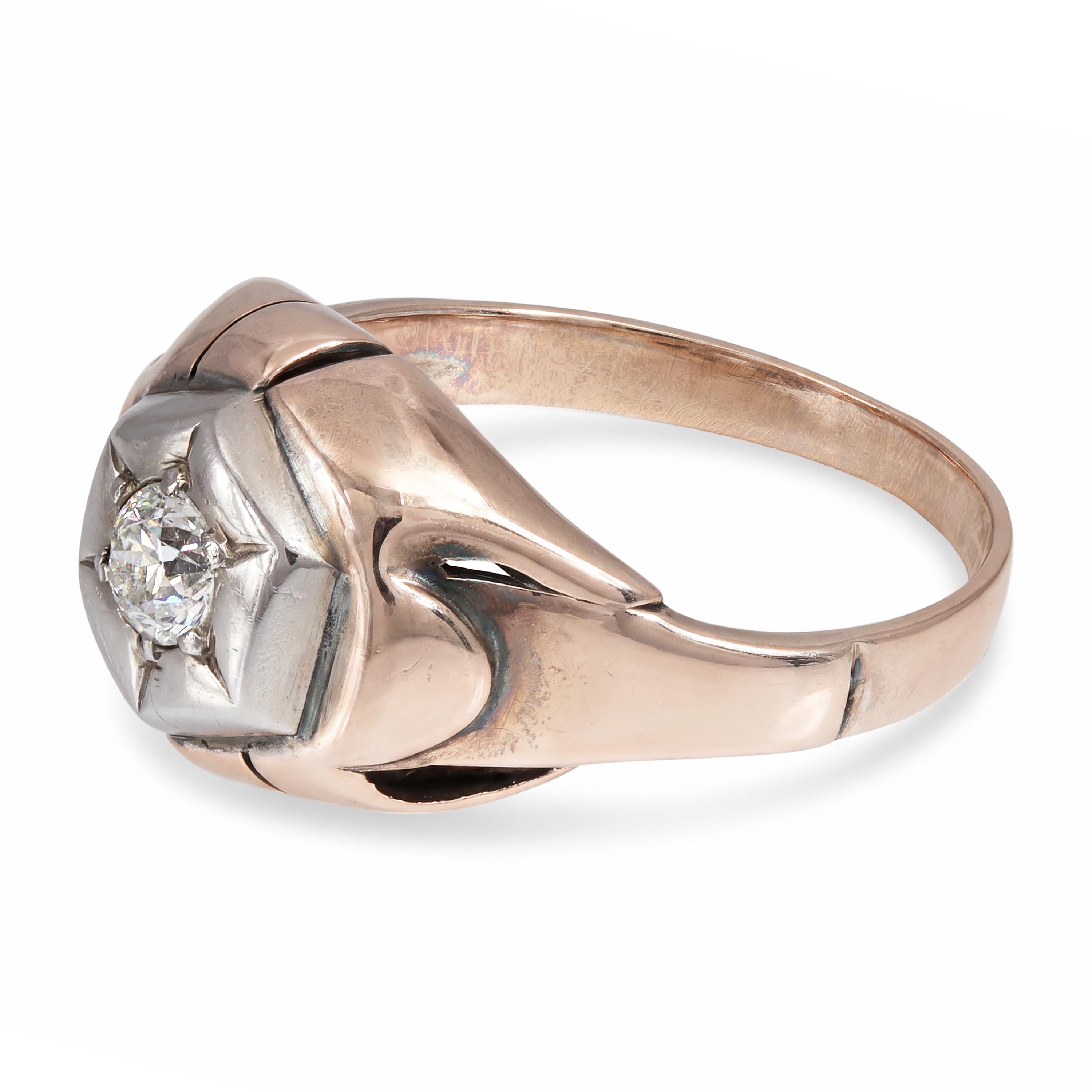 Antique Silver Topped Rose Gold Old European Cut Diamond Ring