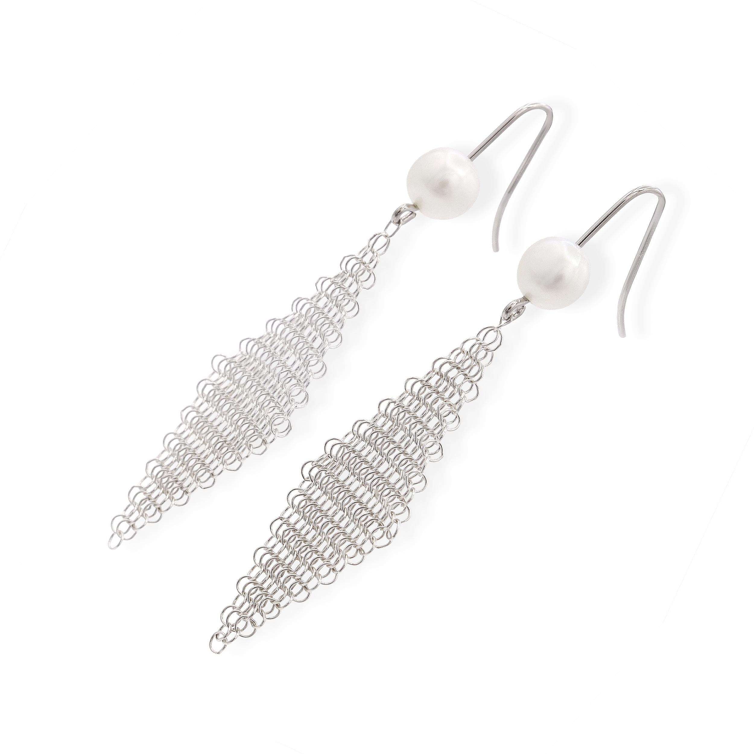 Elsa Peretti for Tiffany & Co. Fine Silver Pearl Mesh Drop Earrings