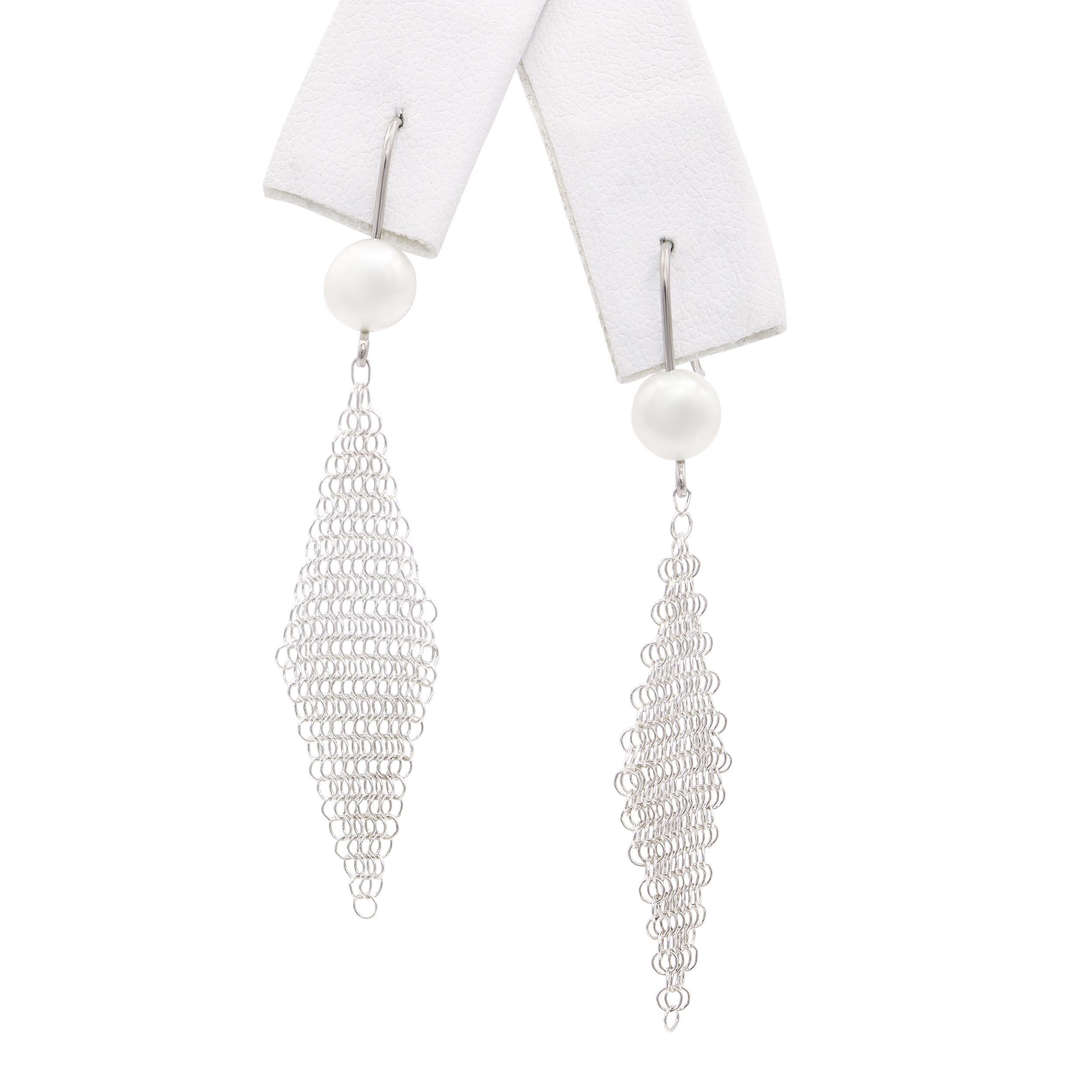 Elsa Peretti for Tiffany & Co. Fine Silver Pearl Mesh Drop Earrings