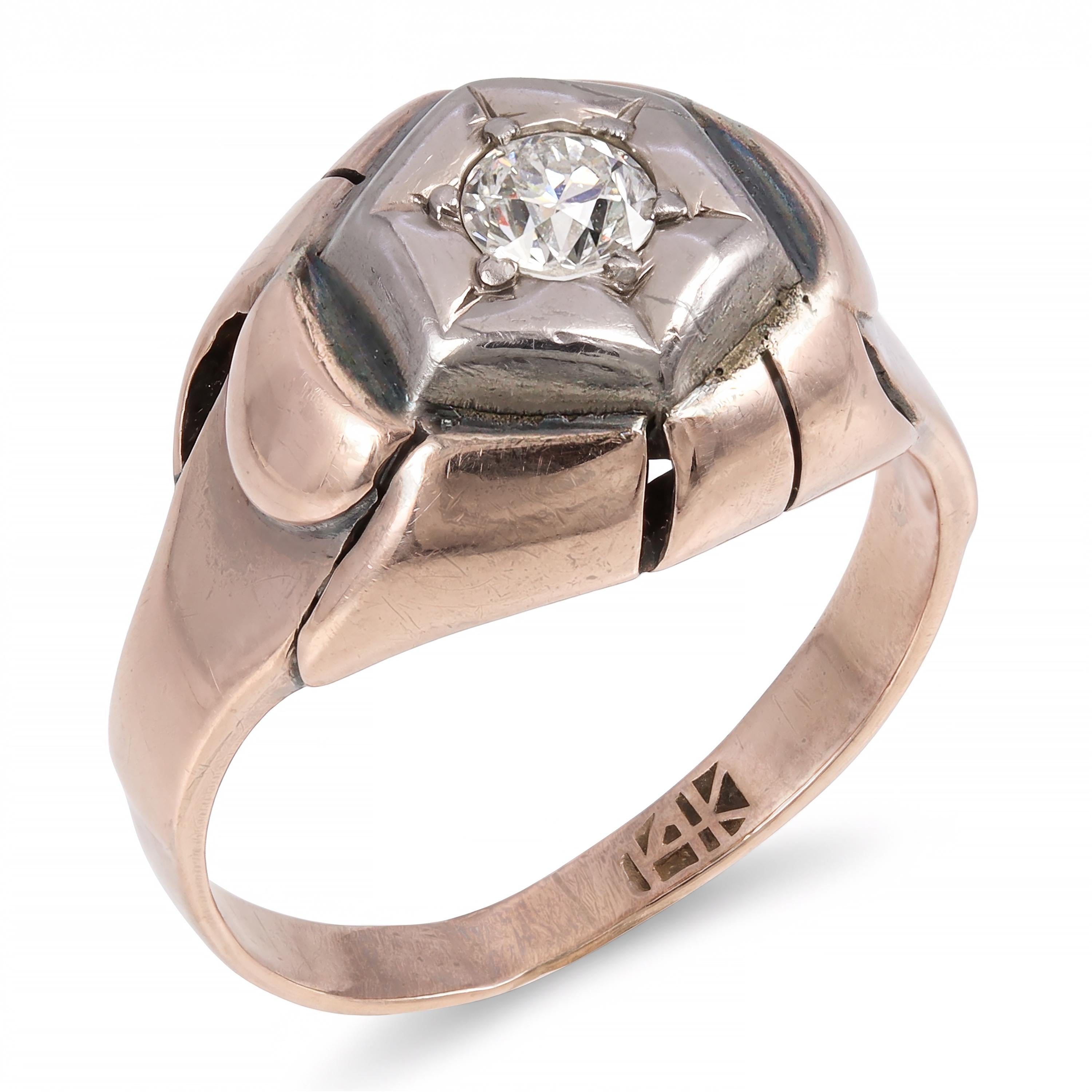 Antique Silver Topped Rose Gold Old European Cut Diamond Ring