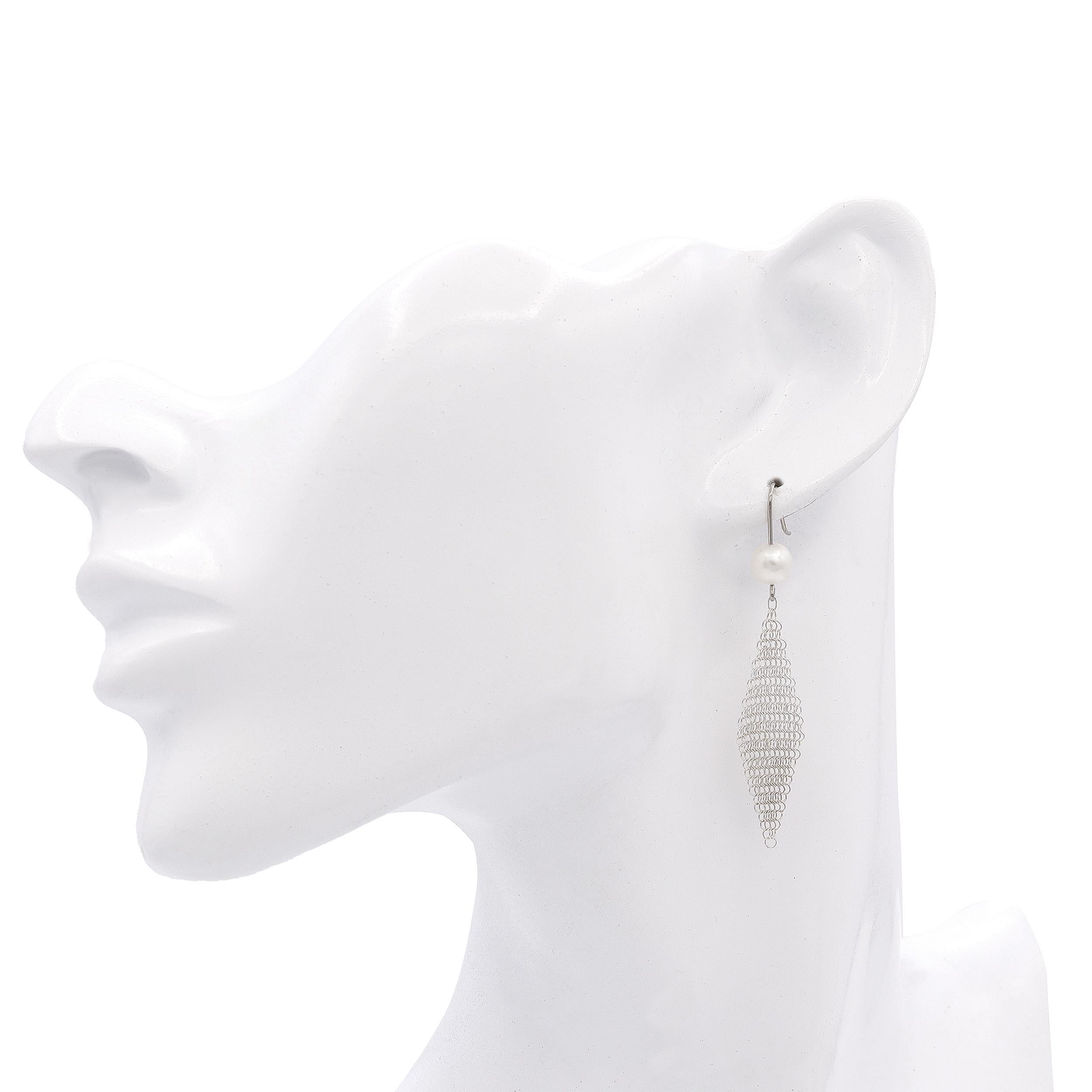 Elsa Peretti for Tiffany & Co. Fine Silver Pearl Mesh Drop Earrings