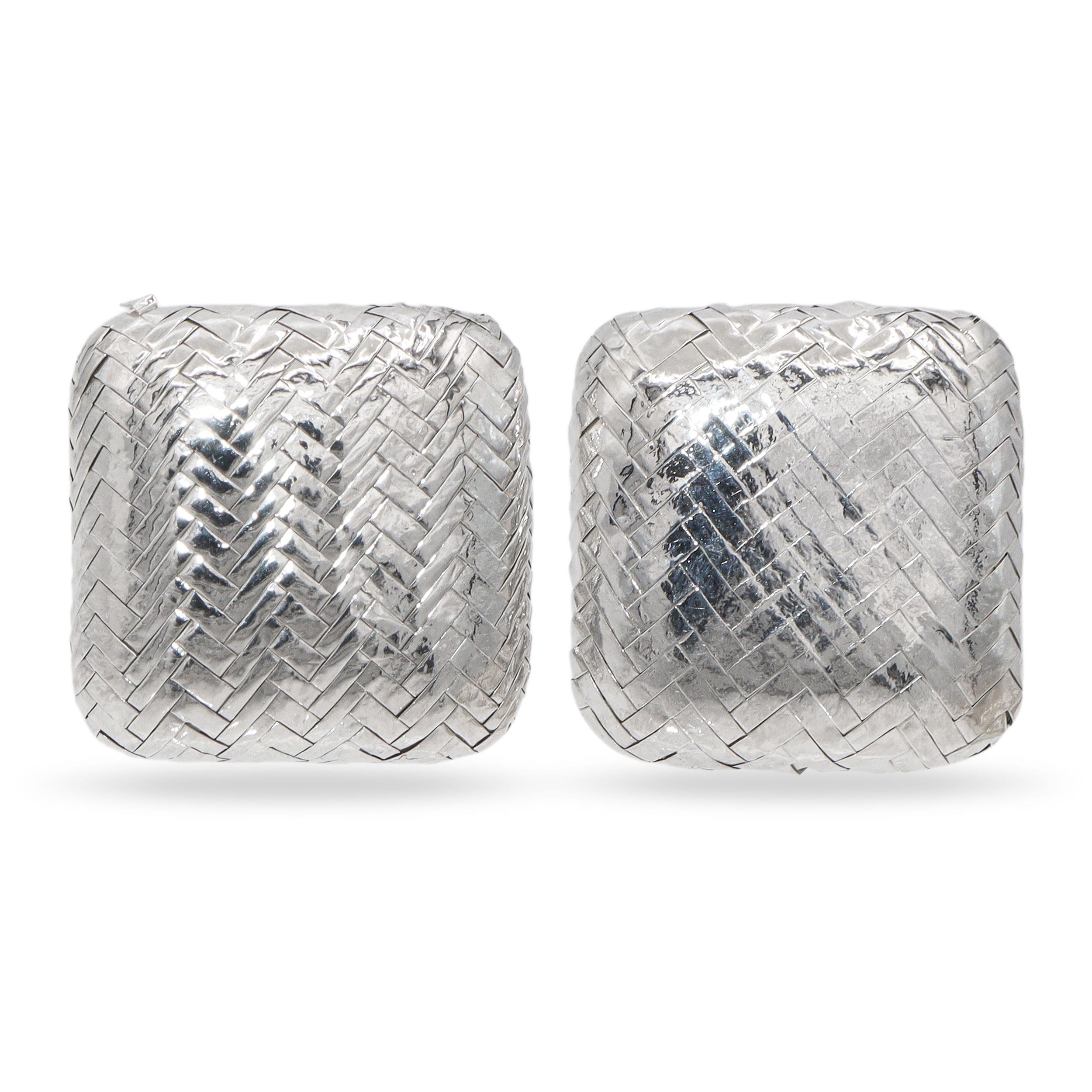 Vintage Angela Cummings Sterling Silver Woven Square Omega Back Earrings