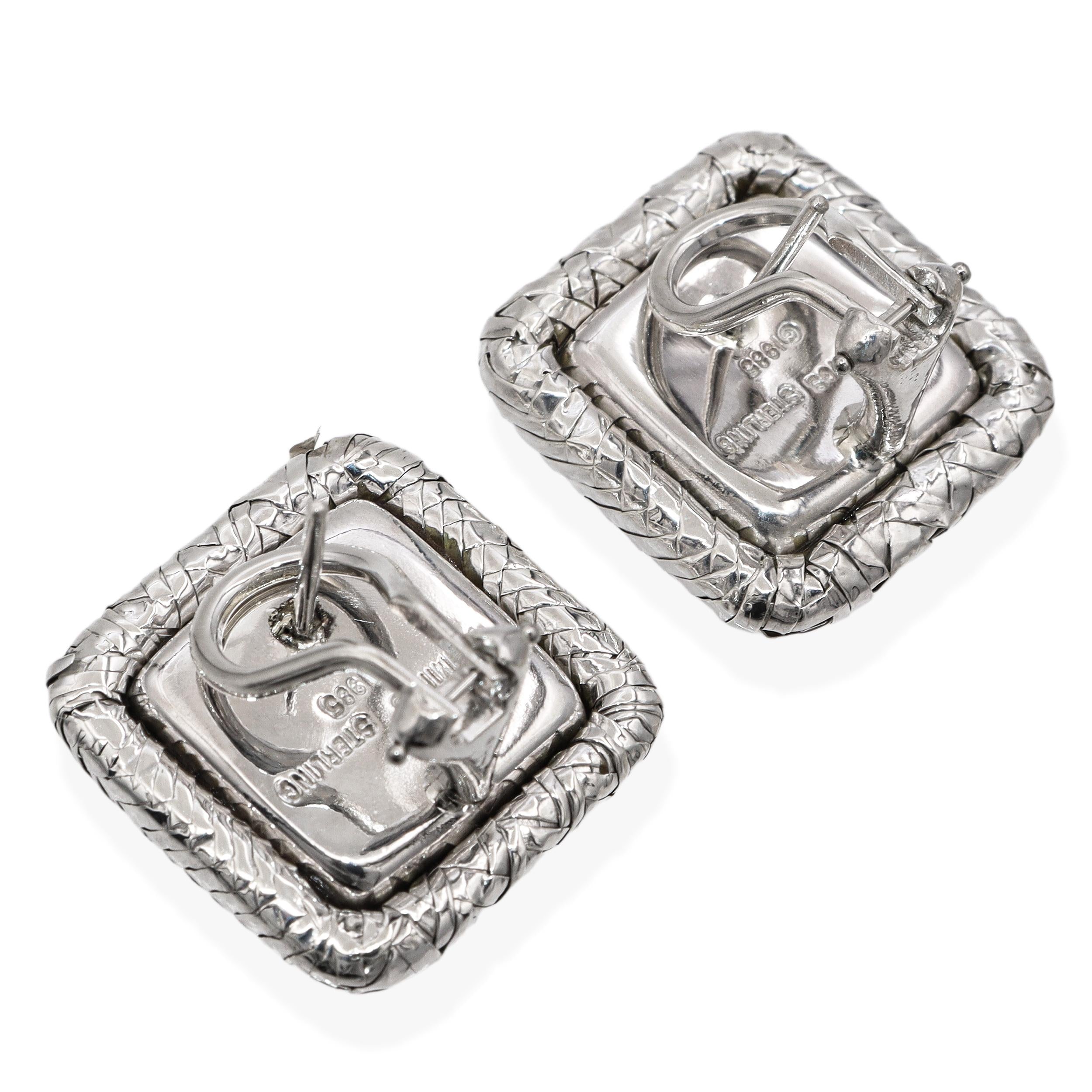Vintage Angela Cummings Sterling Silver Woven Square Omega Back Earrings