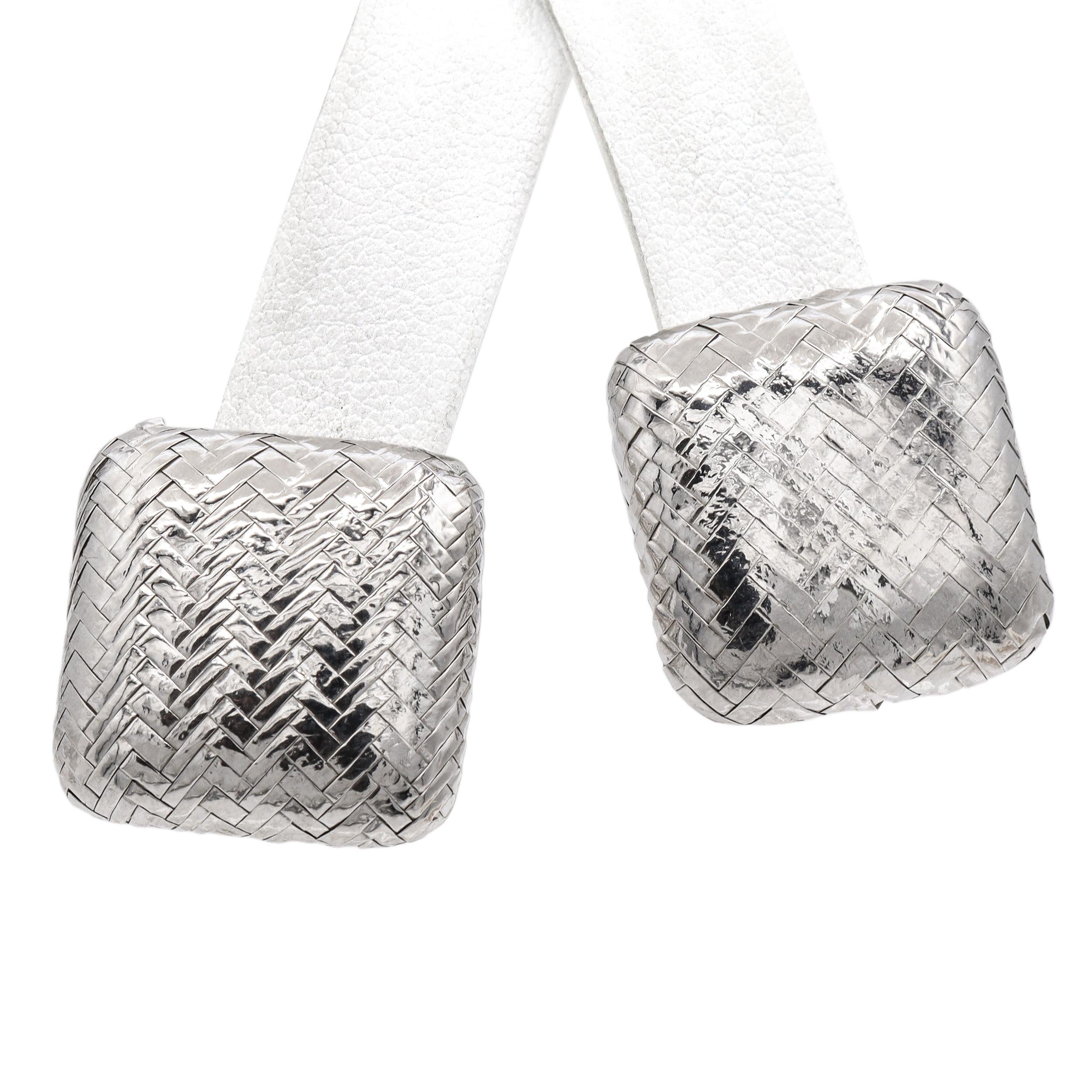 Vintage Angela Cummings Sterling Silver Woven Square Omega Back Earrings