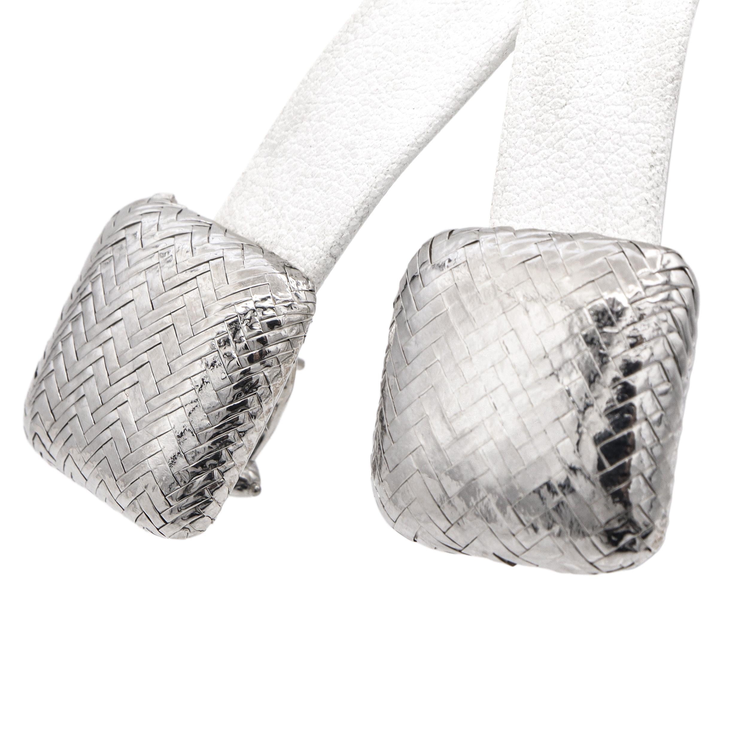 Vintage Angela Cummings Sterling Silver Woven Square Omega Back Earrings