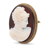 Antique 14k Yellow Gold Sardonyx Female Classical Cameo Brooch