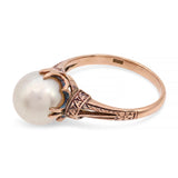 Vintage Engraved 14k Yellow Gold Pearl Ring