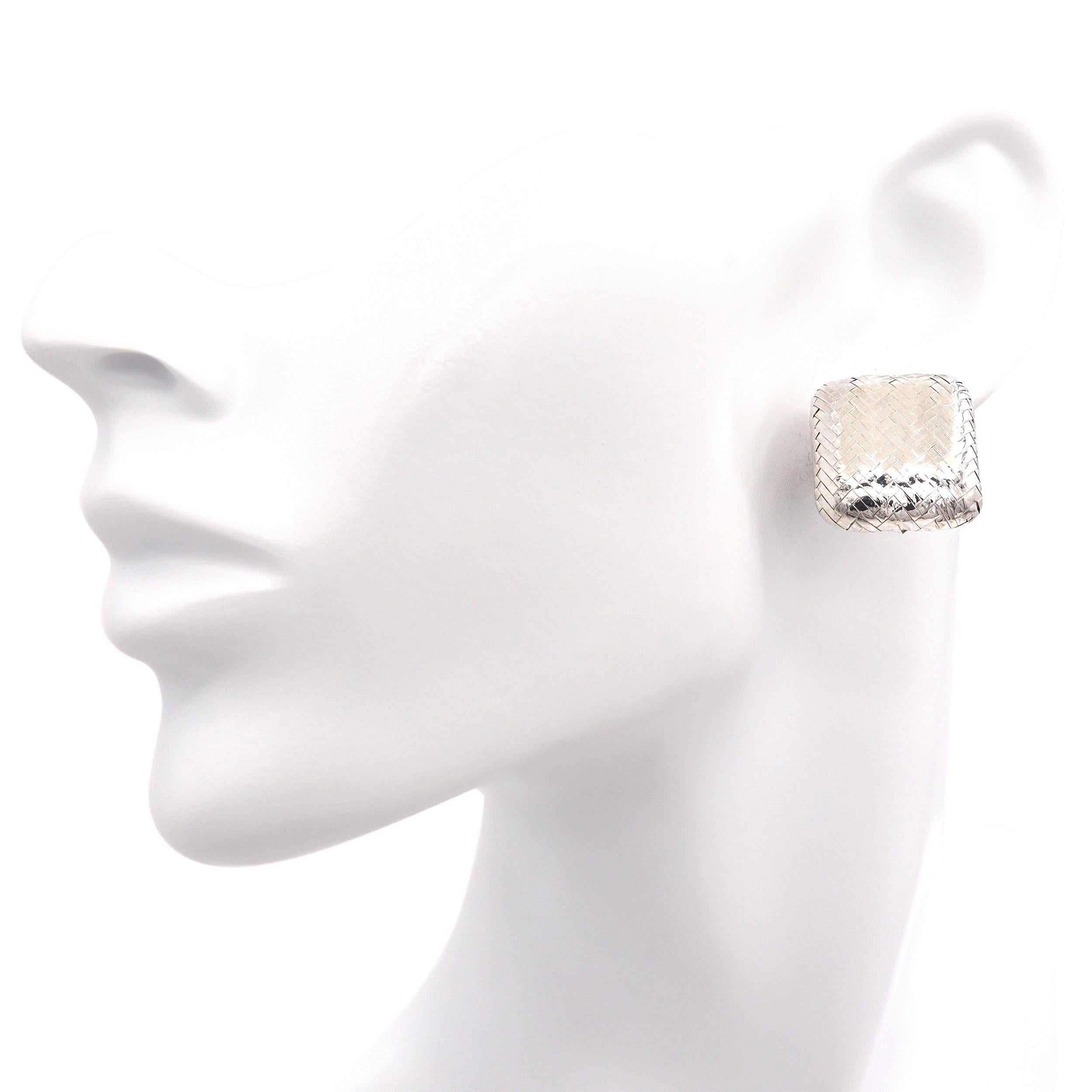 Vintage Angela Cummings Sterling Silver Woven Square Omega Back Earrings