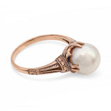 Vintage Engraved 14k Yellow Gold Pearl Ring