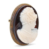 Antique 14k Yellow Gold Sardonyx Female Classical Cameo Brooch