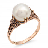 Vintage Engraved 14k Yellow Gold Pearl Ring