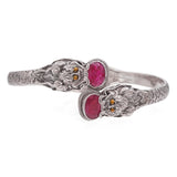 Vintage Sterling Silver Faceted Ruby Dragon Motif Bangle Bracelet