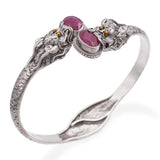 Vintage Sterling Silver Faceted Ruby Dragon Motif Bangle Bracelet