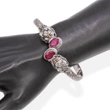 Vintage Sterling Silver Faceted Ruby Dragon Motif Bangle Bracelet