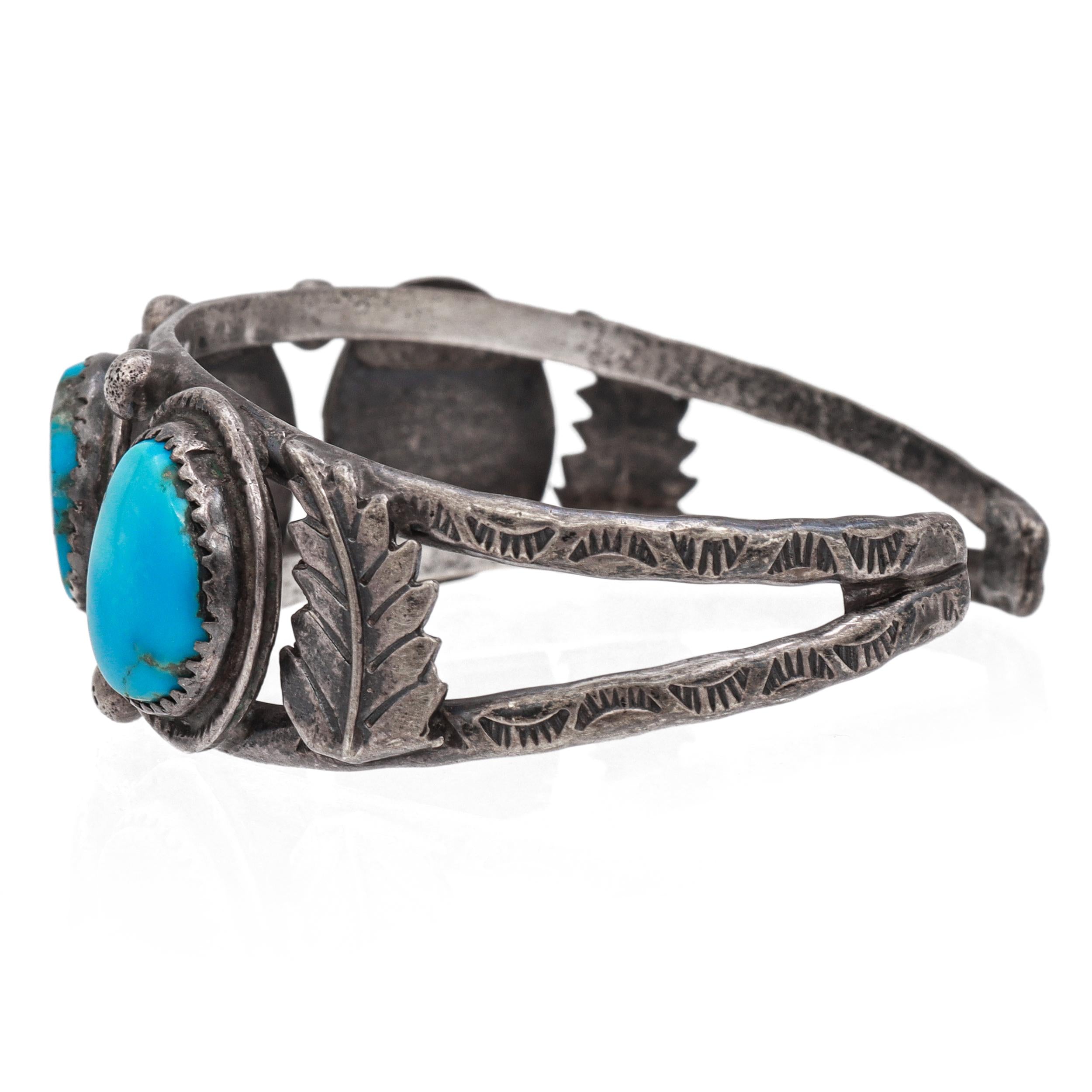 Vintage Southwestern Sterling Silver Turquoise Cuff Bracelet