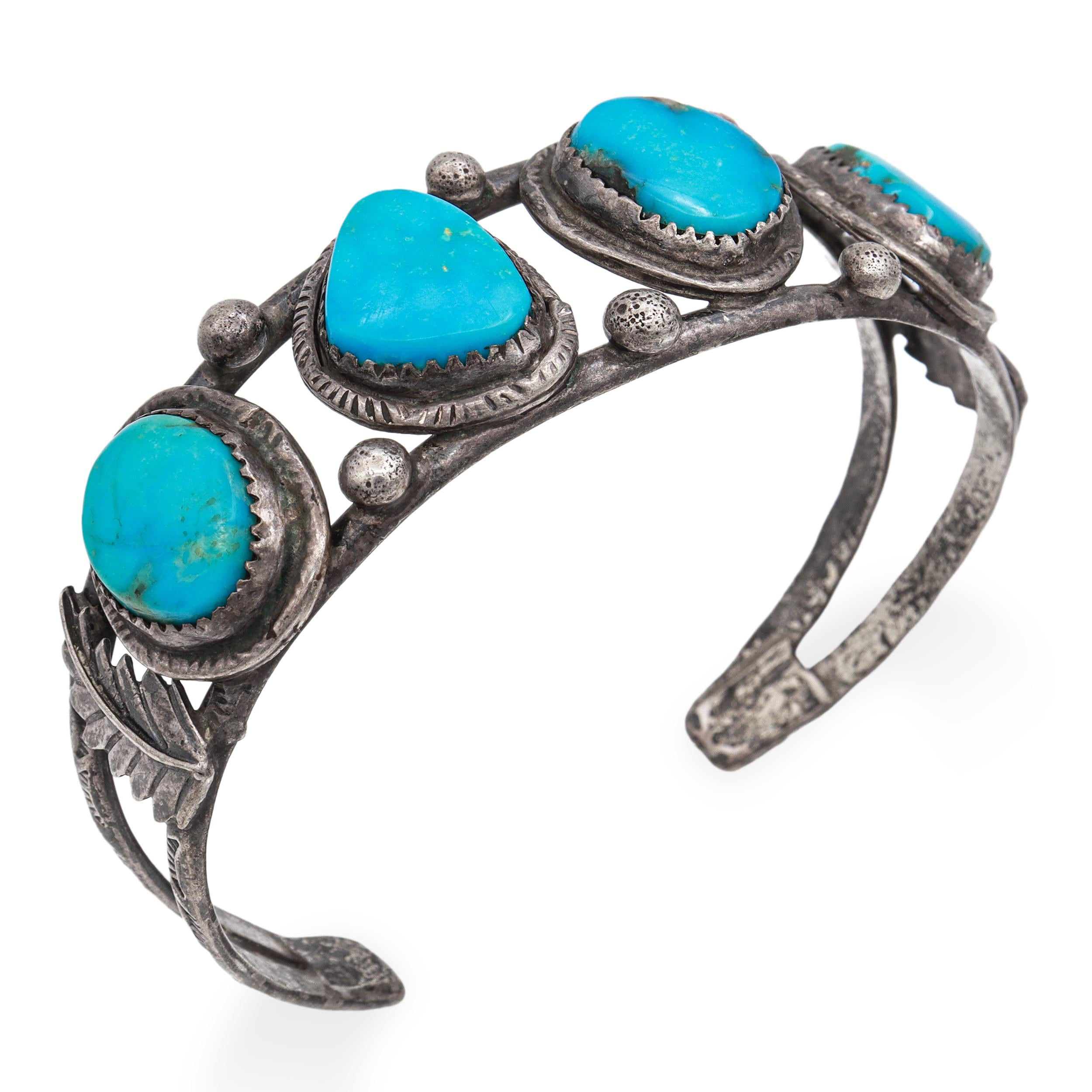 Vintage Southwestern Sterling Silver Turquoise Cuff Bracelet