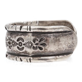 Vintage Signed Sterling Silver Stamped Floral & Geometric Motifs Cuff Bracelet