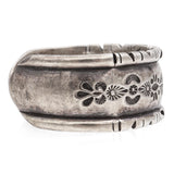 Vintage Signed Sterling Silver Stamped Floral & Geometric Motifs Cuff Bracelet