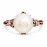 Vintage Engraved 14k Yellow Gold Pearl Ring