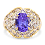 Vintage 17k Yellow Gold Tanzanite and Diamond Cluster Cocktail Ring