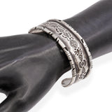 Vintage Signed Sterling Silver Stamped Floral & Geometric Motifs Cuff Bracelet