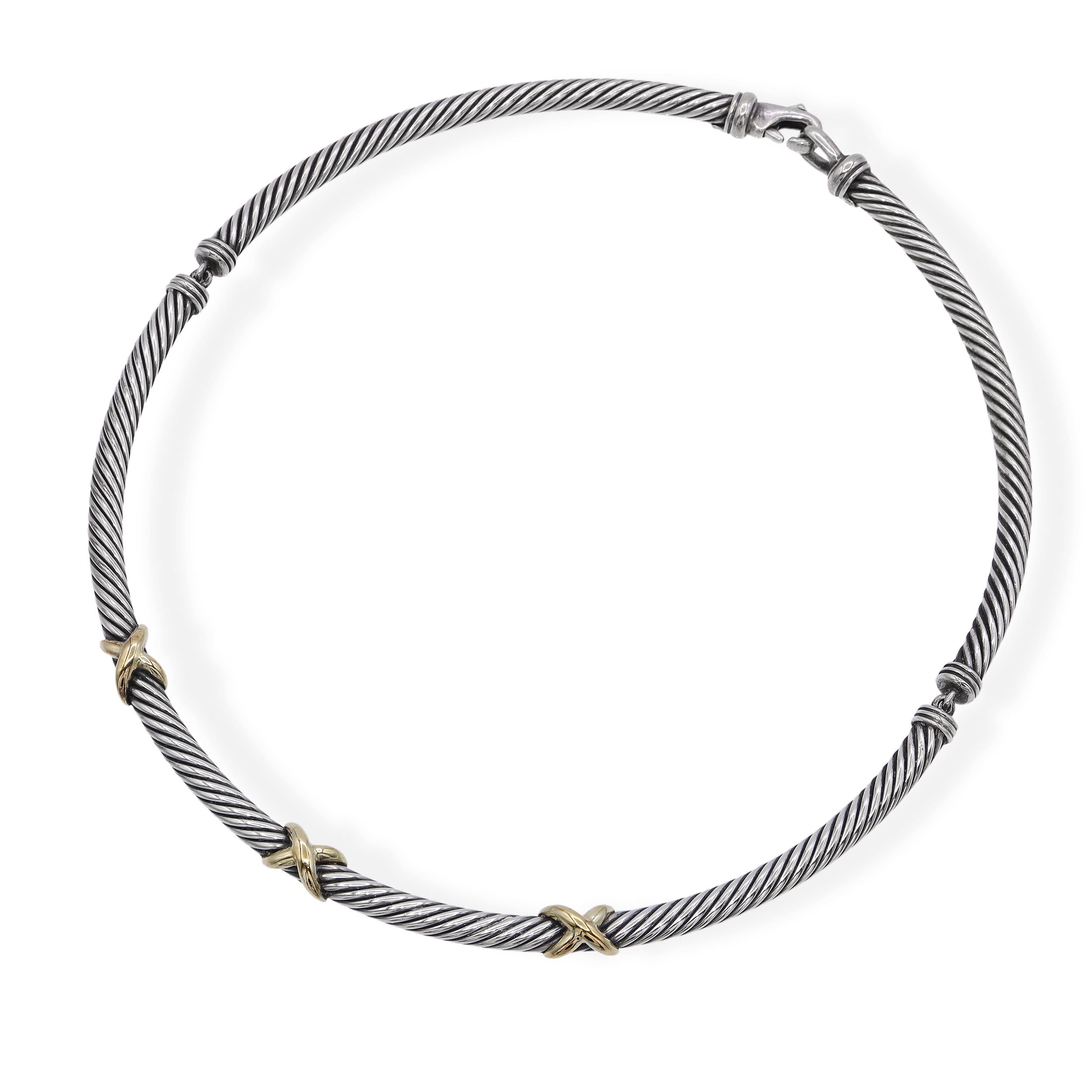 David Yurman Sterling Silver & 14k Yellow Gold Cable Collar Necklace