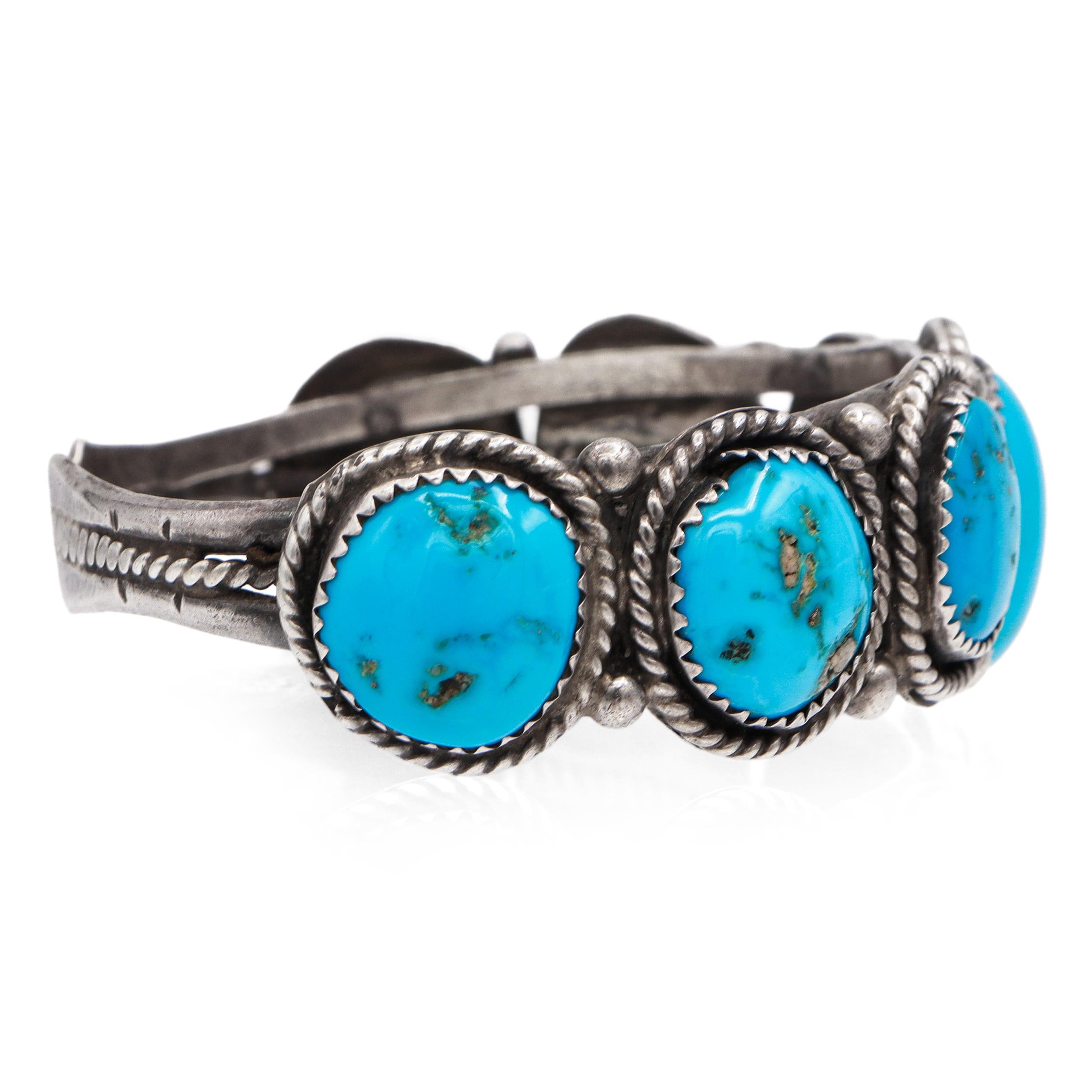 Vintage Sterling Silver Turquoise Five-Stone Cuff Bracelet