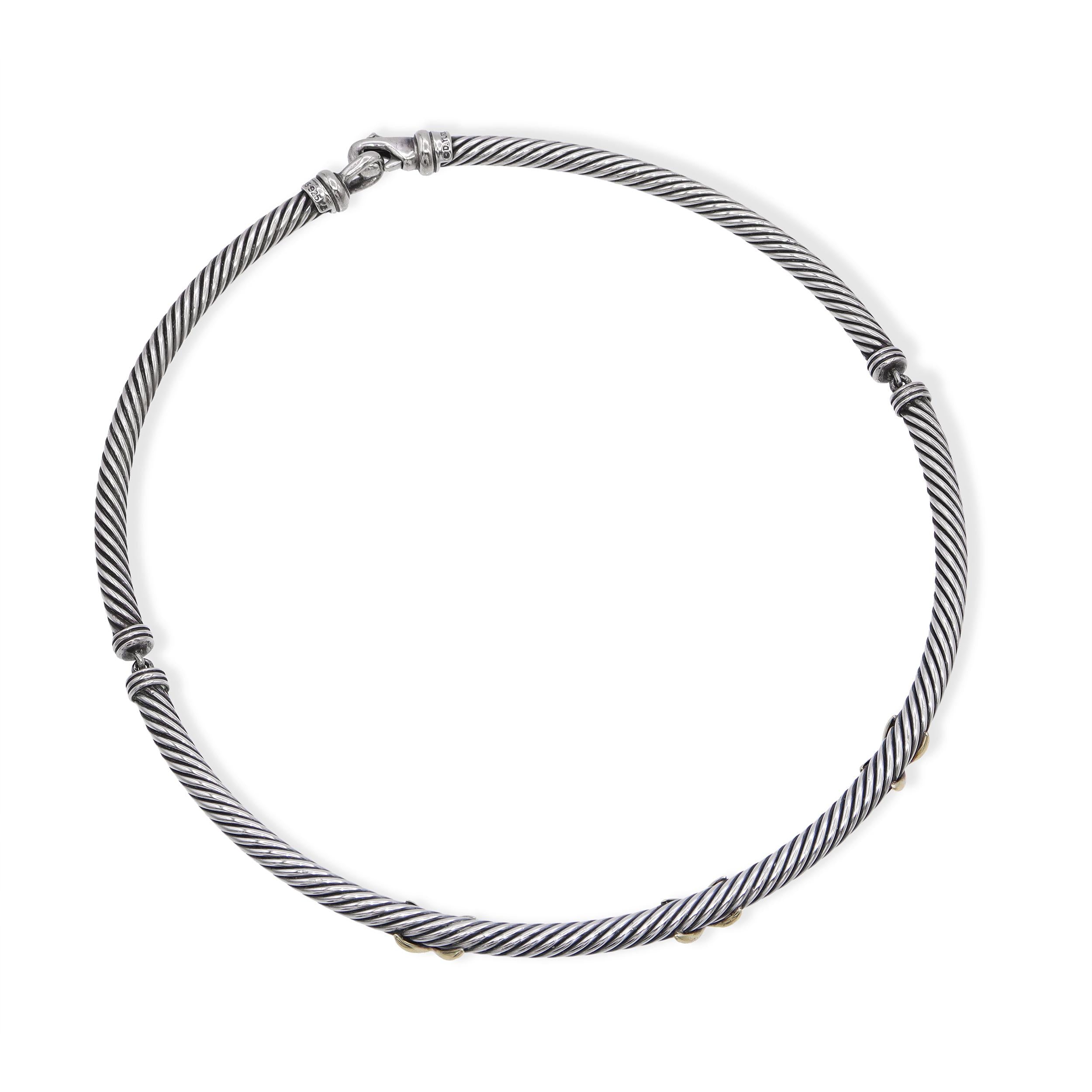 David Yurman Sterling Silver & 14k Yellow Gold Cable Collar Necklace