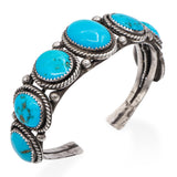 Vintage Sterling Silver Turquoise Five-Stone Cuff Bracelet