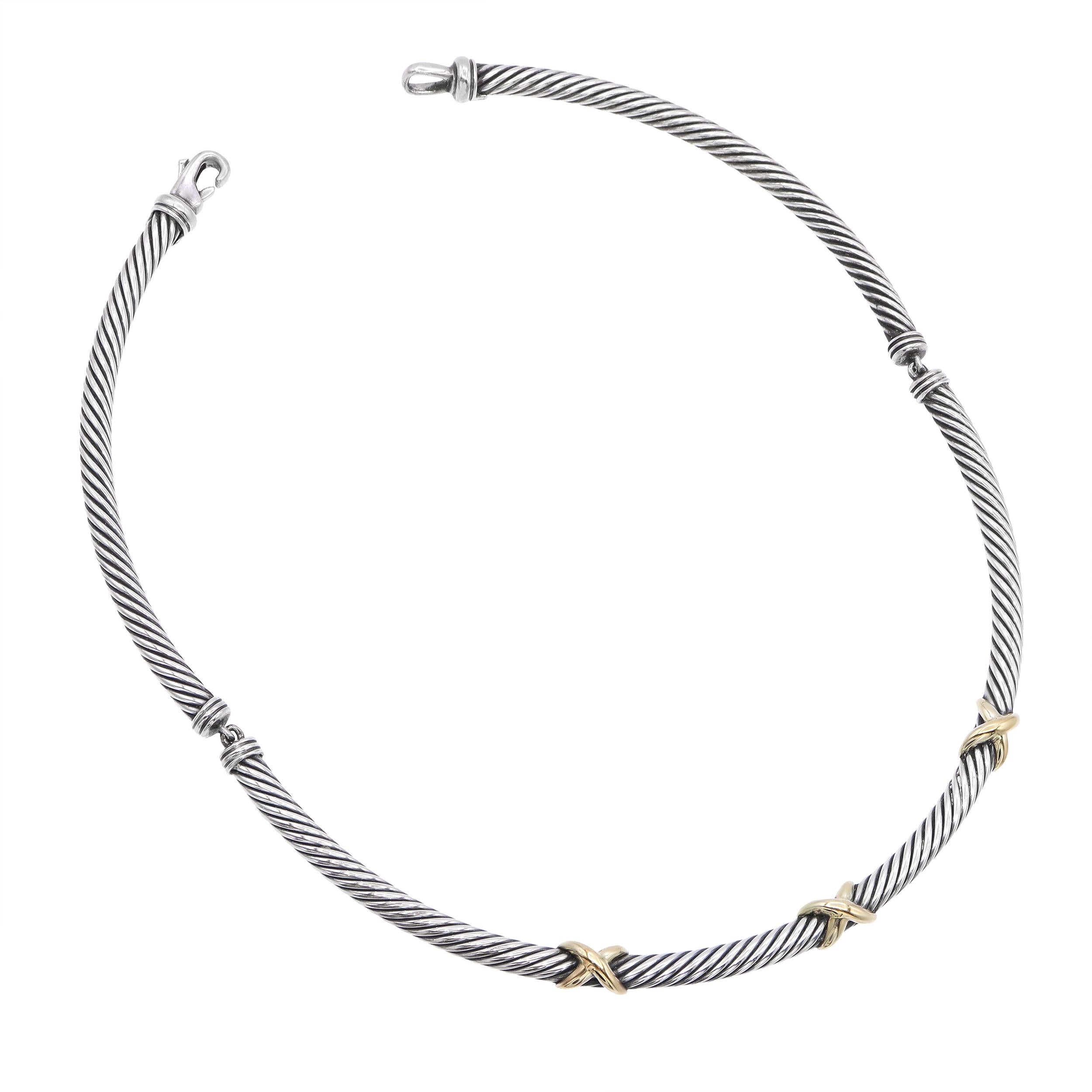 David Yurman Sterling Silver & 14k Yellow Gold Cable Collar Necklace