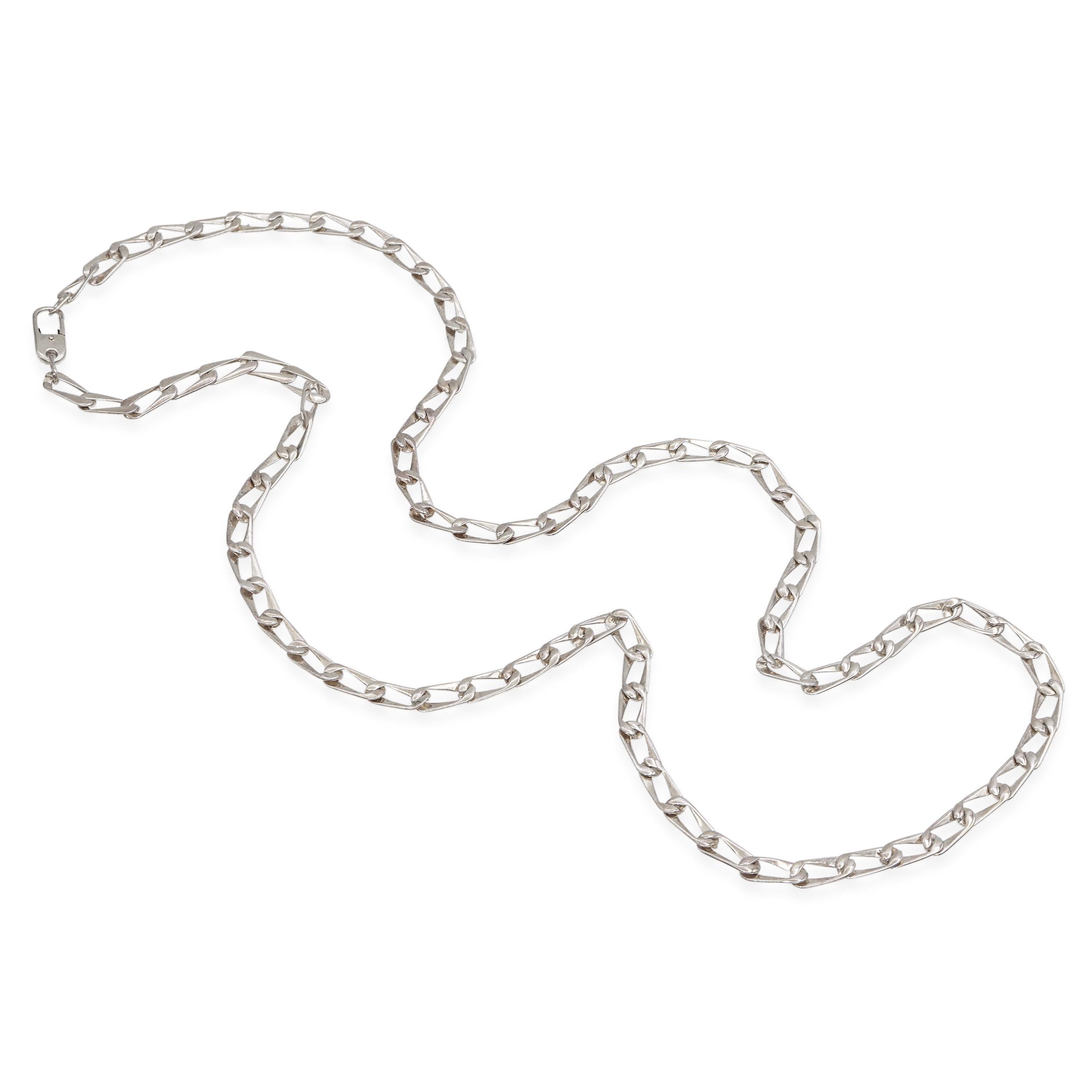 Vintage Gucci Sterling Silver Figaro Link  Long Chain Necklace